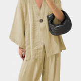 Conjunto de Top de Cuello en V Oversized Eli y Pantalones Rectos