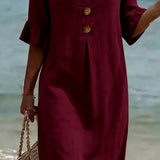 Vestido mujer algodón lino verano – vestido suelto con botones