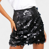 Falda Mini Veena con Lentejuelas en Negro, Dorado o Plateado
