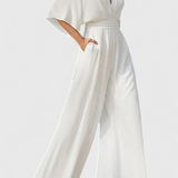 Mono Largo Elegante con Piernas Anchas y Escote en V