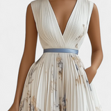 Vestido Midi Elise Sin Mangas en Estampado Floral y Pliegues