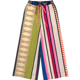 Pantalones Casual Impresos a Rayas con Cinta Ajustable de Color Contraste y Pierna Ancha