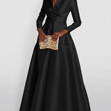 Vestidos Maxi de Color Sólido con Pliegues y Cintura Alta en A