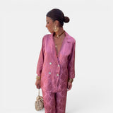 Venera - Conjunto blazer y pantalón floral satinado para mujer