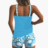 Conjunto de Tankini para Mujeres con Escote Redondo y Pantalones Cortos de Cintura Media