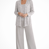 Miriam | Traje de Pantalón de Tres Piezas con Chaqueta de Encaje y Lentejuelas para Mujeres