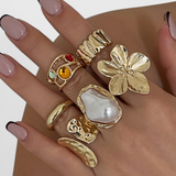 Anillo Abierto en Forma de Flor con Perla Líquida