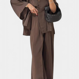 Conjunto de Top de Cuello en V Oversized Eli y Pantalones Rectos