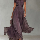 Vestido Largo de Gasa Mujer – Corte Elegante con Encaje