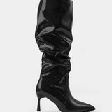Botas de Cuero Sintético con Pliegues y Punta Afiliada