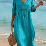Vestido mujer algodón cuello V fluido – casual verano elegante
