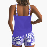 Conjunto de Tankini para Mujeres con Escote Redondo y Pantalones Cortos de Cintura Media