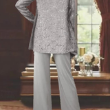 Miriam | Traje de Pantalón de Tres Piezas con Chaqueta de Encaje y Lentejuelas para Mujeres