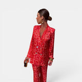 Venera - Conjunto blazer y pantalón floral satinado para mujer