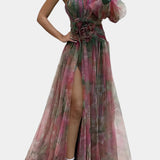 Vestido Maxi Asimétrico de Un Hombro Amelie con Estampado Artístico