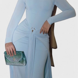 Vestido Fátima Ajustado con Pliegues y Detalles Metálicos