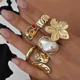 Anillo Abierto en Forma de Flor con Perla Líquida