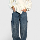 Jeans Cargo Dariya con Brillo y Aplicaciones de Piedras Preciosas