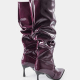 Botas de Cuero Sintético con Pliegues y Punta Afiliada