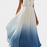 Vestido Maxi Starla con Cuello Halter Plisado y Detalles de Perlas