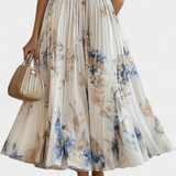 Vestido Midi Elise Sin Mangas en Estampado Floral y Pliegues
