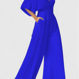 Mono Largo Elegante con Piernas Anchas y Escote en V