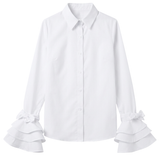 Blusas y Camisas de Color Sólido con Cuello y Mangas Acampanadas Adornadas con Lazo