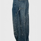 Jeans Cargo Dariya con Brillo y Aplicaciones de Piedras Preciosas