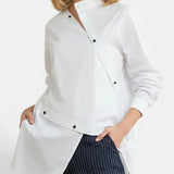 Blusas y Camisas de Mangas Largas Asimétricas con Botones y Frente Dividido