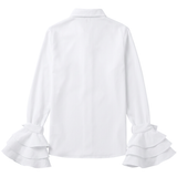 Blusas y Camisas de Color Sólido con Cuello y Mangas Acampanadas Adornadas con Lazo