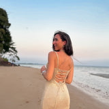 Vestido midi punto dorado