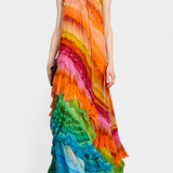 Vestido Tori con Volantes y Estampado Multicolor
