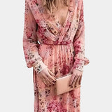 Vestido Maxi Floral Boho Amaliya con Mangas Largas y Cintura Definida