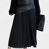 Falda Maxi Asimétrica Noelle en Chiffon y Cuero Sintético