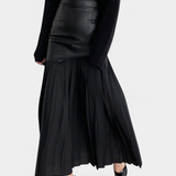 Falda Maxi Asimétrica Noelle en Chiffon y Cuero Sintético