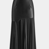 Falda Maxi Asimétrica Noelle en Chiffon y Cuero Sintético
