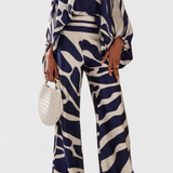 Conjunto de Dos Piezas Sybella con Top Off-Shoulder y Pantalones Anchos Impresos