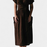 Vestido de Algodón Cressida con Escote en V y Cintura Ajustable