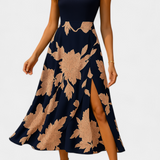 Vestido Raquel con Top de Punto y Falda Floral con Abertura