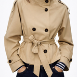Chaqueta trench beige para mujer de doble botonadura