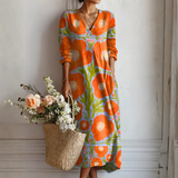 Esperanza | Vestido Midi Boho de Lino Estampado Mujer Escote V