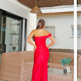 Vestido barco asimétrico rojo