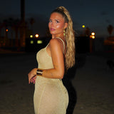 Vestido midi punto dorado