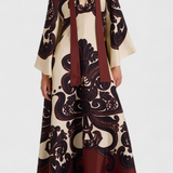 Vestido Largo Maritza con Cuello Alto y Estampado de Grenadilla