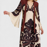 Vestido Largo Maritza con Cuello Alto y Estampado de Grenadilla