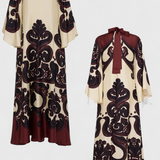 Vestido Largo Maritza con Cuello Alto y Estampado de Grenadilla