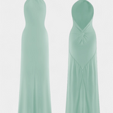 Vestido Halter Ajustado Trinity con Fruncidos y Espalda Abierta