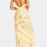 Vestido Maxi Ciervo con Volantes Florales
