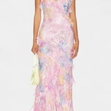 Vestido Maxi Ciervo con Volantes Florales