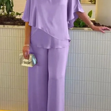 Serena | Conjunto de Top de Manga Murciélago en V y Pantalones de Pierna Ancha para Mujer